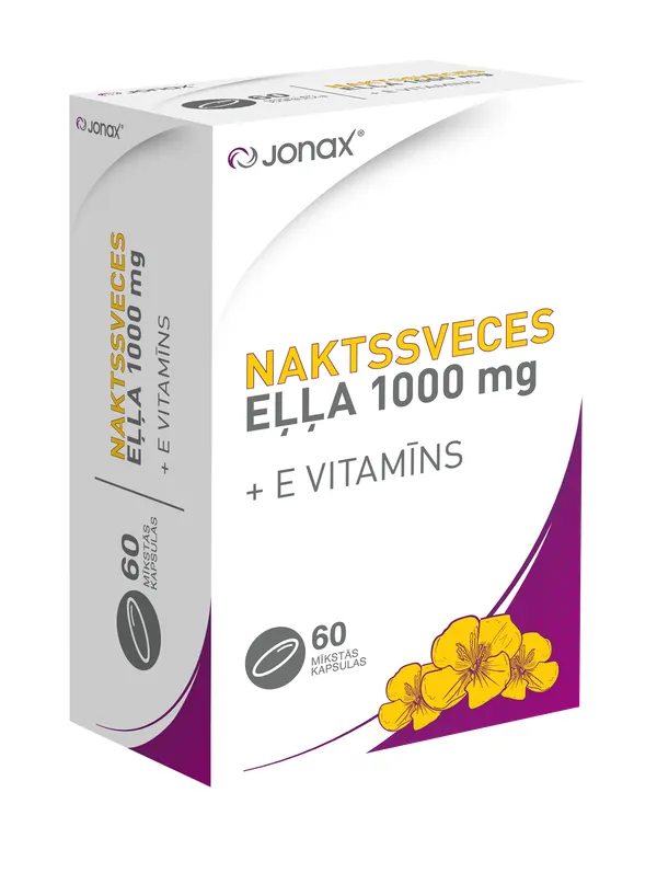 Produktas JONAX Evening Primrose Oil 1000 mg + Vitamin E kapsulės, 60 vnt. Paveikslėlis