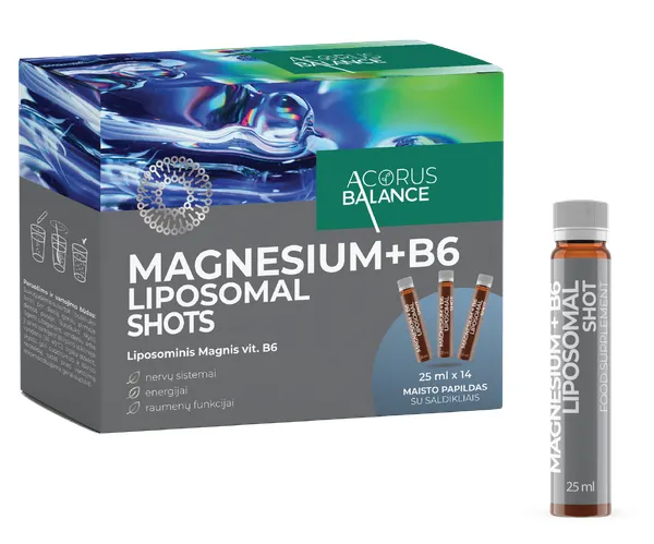 Produktas ACORUS BALANCE Magnesium + B6 Liposomal Shots 25ml ampulės, 14 vnt. Paveikslėlis