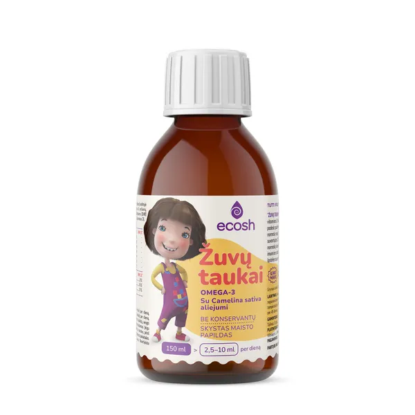 Produktas ECOSH KAKĖ MAKĖ Žuvų taukai su Camelina sativa aliejumi, Tutti Frutti skonio, 150 ml Paveikslėlis