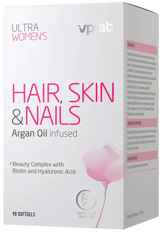 Produktas VPLAB HAIR SKIN & NAILS su argano aliejumi minkštos gelio kapsulės, 90 vnt. Paveikslėlis