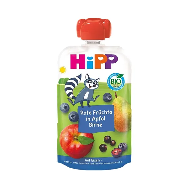 Produktas HIPP Red Fruit Apple Pear (1 year+) tyrelė, 100 g Paveikslėlis