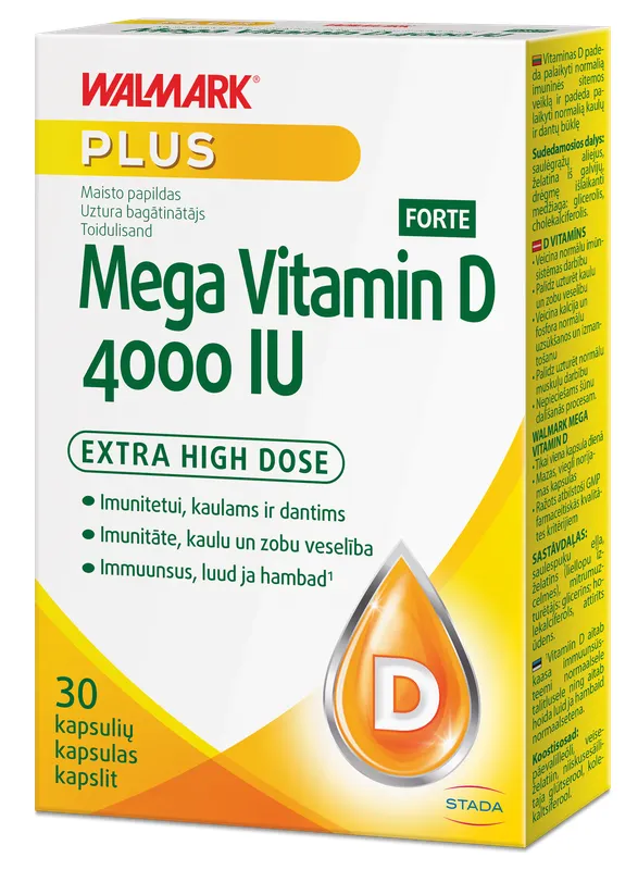 Produktas WALMARK    Mega Vitamin D Forte 4000IU kapsulės, 30 vnt. Paveikslėlis