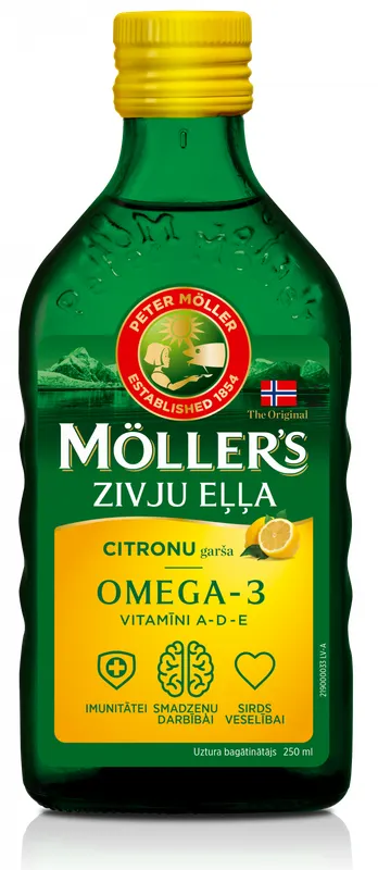 Produktas MOLLERS Omega 3, citrinų skonio  žuvų taukai, 250 ml Paveikslėlis