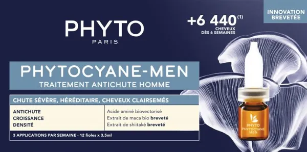 Produktas PHYTO Phytocyane-Men Progressive vyrams nuo plaukų slinkimo skirta procedūra, ampulės, 12 vnt. Paveikslėlis
