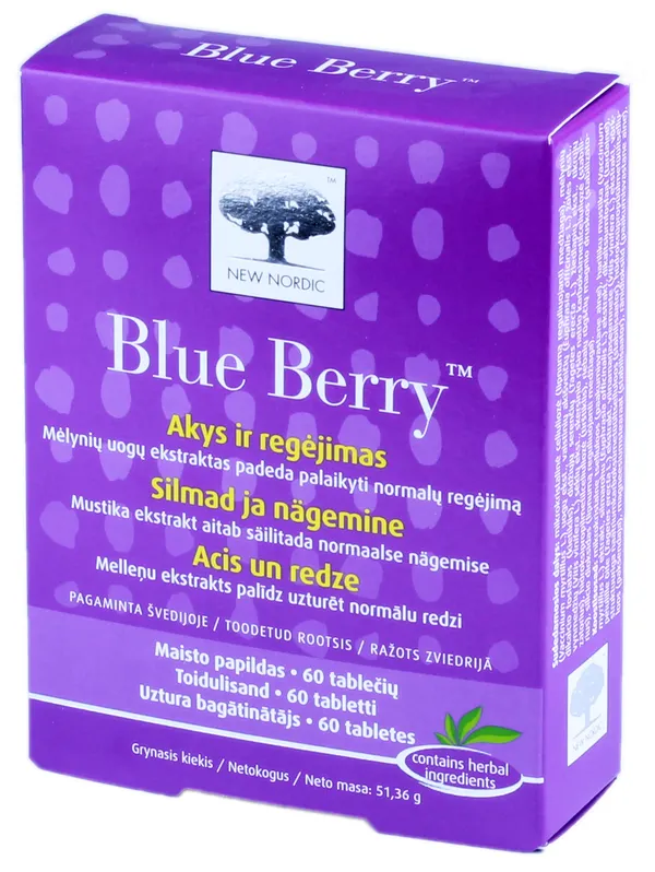 Produktas NEW NORDIC Blue Berry tabletės, 60 vnt. Paveikslėlis