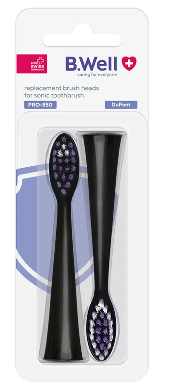 Produktas B.WELL Pro-850, Black elektrinių dantų šepetėlių galvutės, 2 vnt. Paveikslėlis