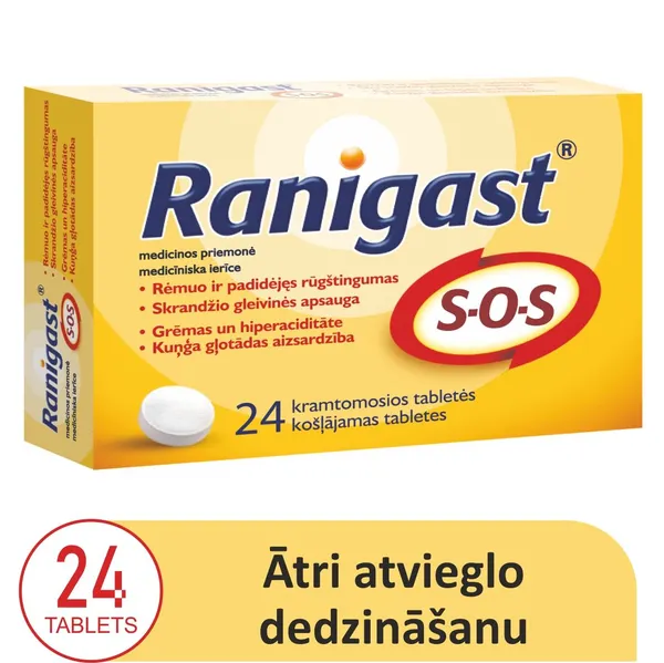 Produktas RANIGAST    SOS virškinimo sistemai kramtomosios tabletės, 24 vnt. Paveikslėlis