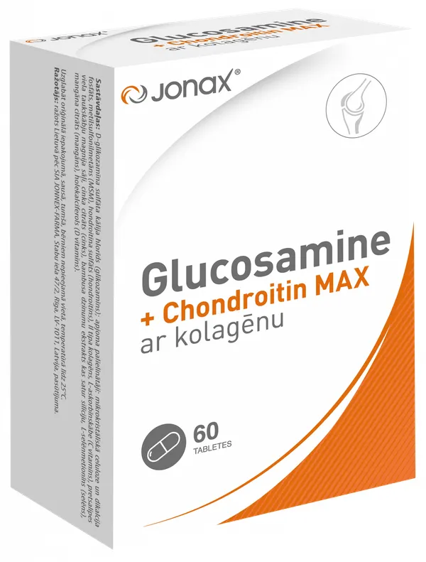 Produktas JONAX Glucosamine + Chondroitin MAX su kolagenu tabletės, 60 vnt. Paveikslėlis