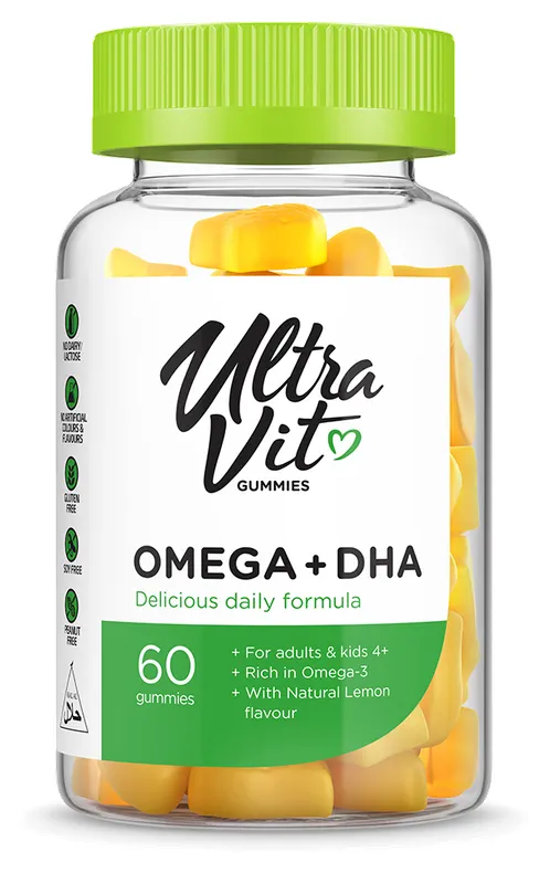 Produktas ULTRAVIT   Omega 3 + DHA kramtomosios tabletės, 60 vnt. Paveikslėlis