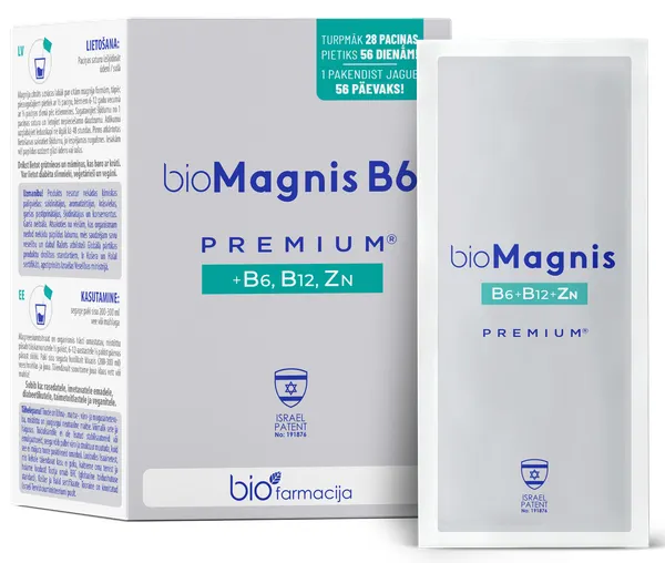 Produktas BIOFARMACIJA Biomagnis B6 Premium milteliai, 28 vnt. Paveikslėlis