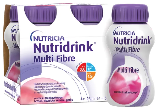 Produktas NUTRICIA Nutridrink Multi Fibre, braškių skonio gėrimas, 4 vnt. Paveikslėlis