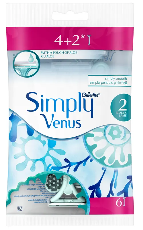 Produktas GILLETTE Simply Venus 2 vienkartiniai skustuvai, 6 vnt. Paveikslėlis