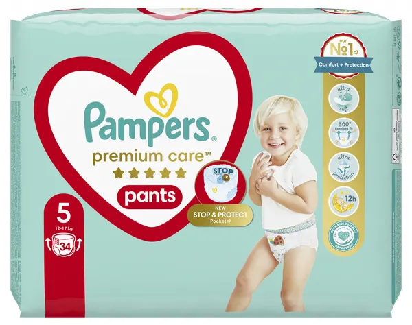 Produktas PAMPERS Premium Care 5 (12-17 kg) sauskelnės, 34 vnt. Paveikslėlis