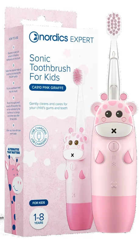Produktas NORDICS Kids CA910 Giraffe Pink, vaikams elektrinis dantų šepetėlis, 1 vnt. Paveikslėlis