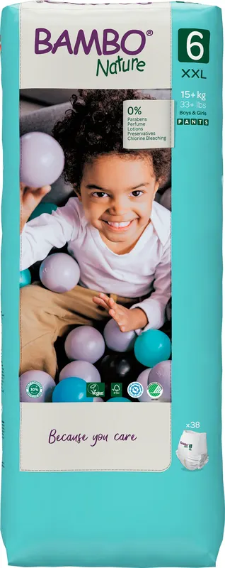 Produktas BAMBO NATURE Nature Tall  XXL- 6 (15+ kg) sauskelnės-kelnaitės, 38 vnt. Paveikslėlis