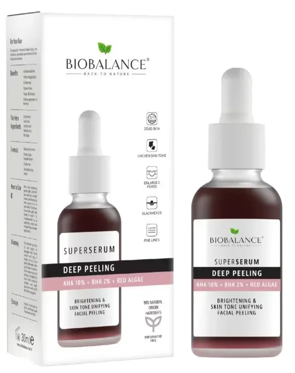Produktas BIOBALANCE Super Serum Deep Peeling AHA 10% + BHA 2% eksfoliuojantis serumas, 30 ml Paveikslėlis