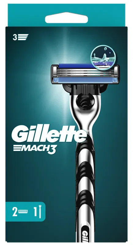 Produktas GILLETTE Mach3 2 papildomos galvutės + skustuvas, 1 vnt. Paveikslėlis