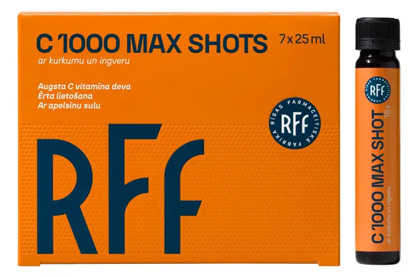 Produktas RFF C 1000 MAX SHOTS didelė vitamino C dozė 7x25 ml  buteliukai, 7 vnt. Paveikslėlis