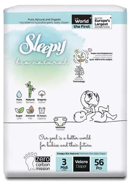 Produktas SLEEPY Bio Natural Midi sauskelnės, 56 vnt. Paveikslėlis