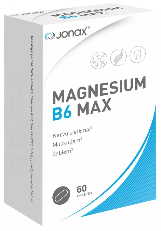 Produktas JONAX Magnesium B6 Max tabletės, 60 vnt. Paveikslėlis