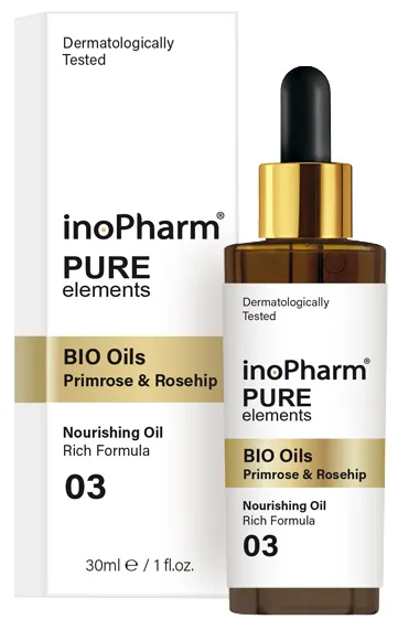 Produktas INOPHARM Bio Oil Primrose & Rosehip veido aliejus, 30 ml Paveikslėlis