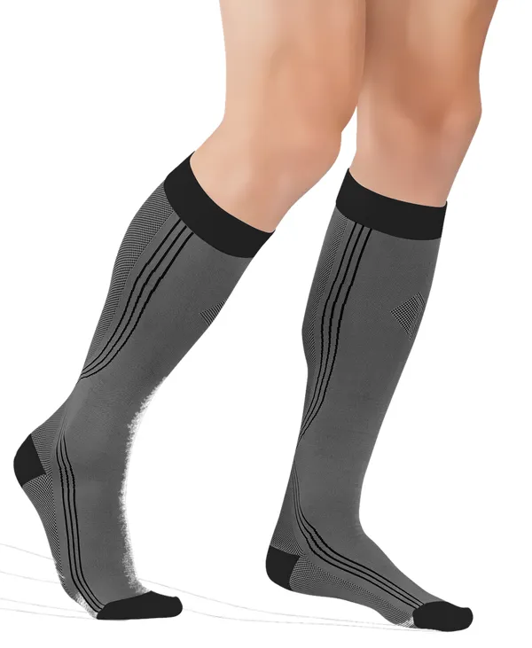 Produktas TONUS ELAST  0401 Active, 2 (ūgis), 3 dydis, pilkos/juodos kompresinės kojinės iki kelių, 1 pora Paveikslėlis