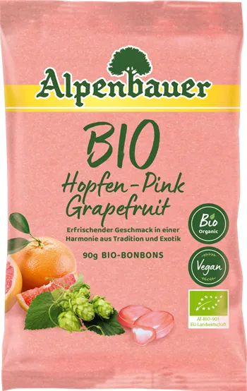 Produktas ALPENBAUER Hopfen Pink Grapefruit, su apynių ekstraktu ir greipfrutu saldainiai, 90 g Paveikslėlis