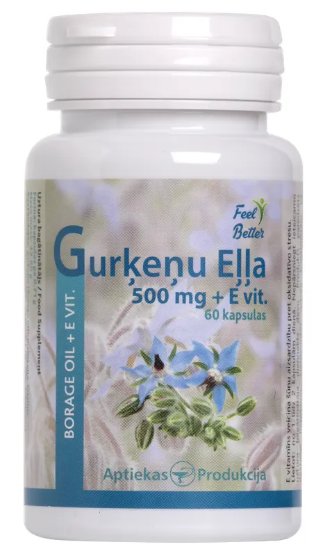 Produktas APTIEKAS PRODUKCIJA su gurkšnių sėklų aliejumi su vitaminu E kapsulės, 60 vnt. Paveikslėlis