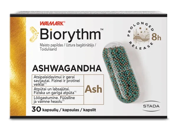 Produktas BIORYTHM ASHWAGANDHA (prailginto veikimo ašvaganda) kapsulės, 30 vnt. Paveikslėlis