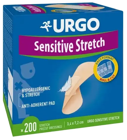 Produktas URGO  Sensitive Strech elastinis tvarstis, 200 vnt. Paveikslėlis