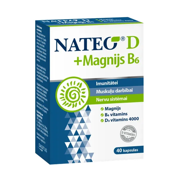 Produktas NATEO Nateo D + Magnis B6 kapsulės, 40 vnt. Paveikslėlis