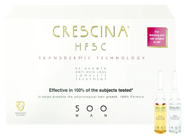 Produktas CRESCINA HFSC Transderm 500 Man (20+20), nuo plaukų slinkimo vyrams ampulės, 40 vnt. Paveikslėlis