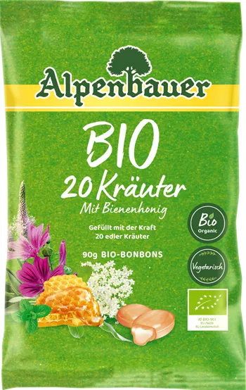 Produktas ALPENBAUER BIO 20 Kräuter, su žolelių ekstraktais saldainiai, 90 g Paveikslėlis