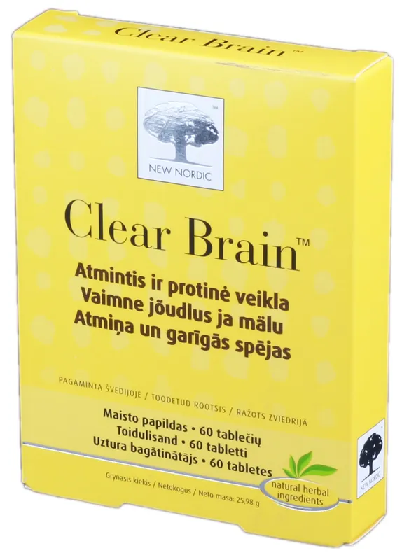 Produktas NEW NORDIC Clear Brain tabletės, 60 vnt. Paveikslėlis