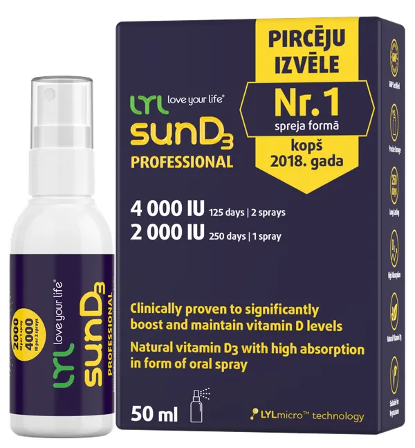 Produktas LYL sunD3 PROFESSIONAL 4 000 IU | 2 000 IU purškalas, 50 ml Paveikslėlis