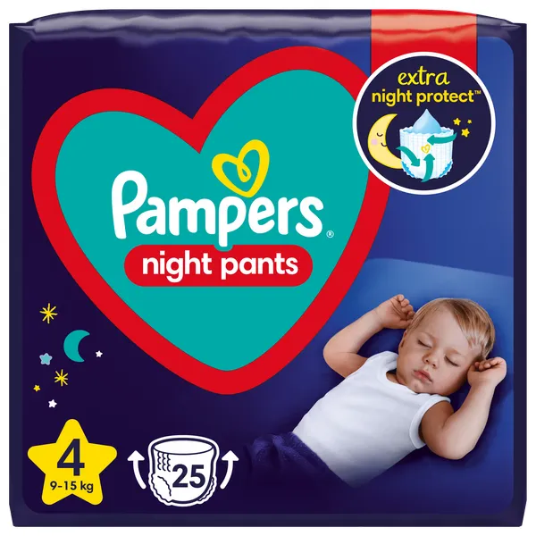 Produktas PAMPERS Night 4 (9-15 kg) sauskelnės-kelnaitės, 25 vnt. Paveikslėlis