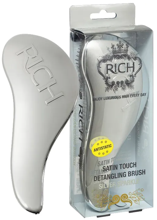 Produktas RICH Pure Luxury Satin Touch Detangling Silver Sparkle plaukų šepetys, 1 vnt. Paveikslėlis