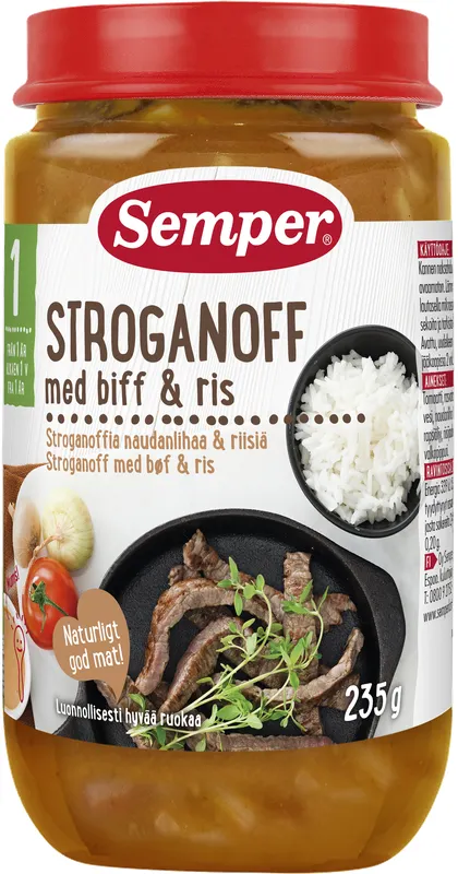 Produktas SEMPER Jautienos Stroganovas Su Ryžiais (12 mėn.+) tyrelė, 235 g Paveikslėlis