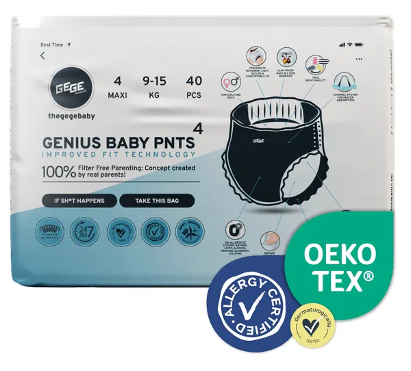 Produktas GEGE Genius Baby PNTS (9-15 kg) Maxi 4 sauskelnės-kelnaitės, 40 vnt. Paveikslėlis