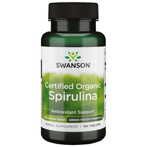 Produktas SWANSON Spirulina 500 Mg (Ekologiška JAV), virškinimui,  tabletės, 180 vnt. Paveikslėlis
