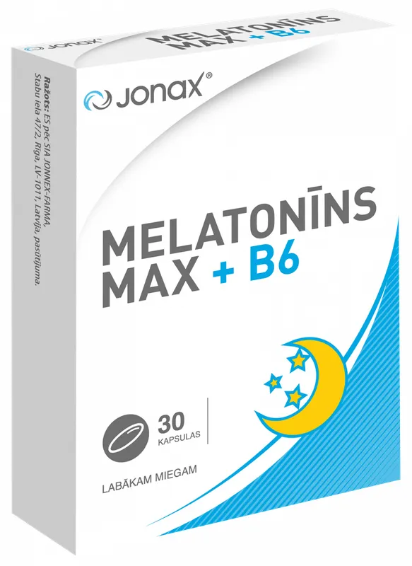 Produktas JONAX Melatoninas Max + B6 kapsulės, 30 vnt. Paveikslėlis