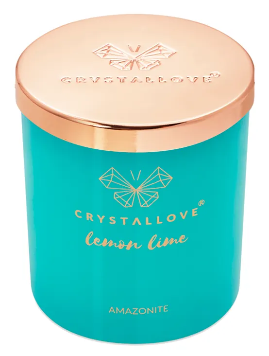 Produktas CRYSTALLOVE Amazonite Soy Candle & Lemon Lime kvepianti žvakė, 400 g Paveikslėlis