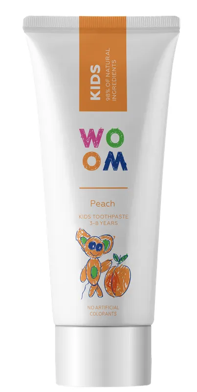 Produktas WOOM KIDS PEACH persikų skonio, 3–8 m. dantų pasta, 50 ml Paveikslėlis