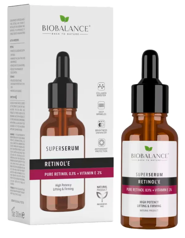 Produktas BIOBALANCE Retinol + Vitamin E Super, su 0,3 % gryno retinolio serumas, 30 ml Paveikslėlis