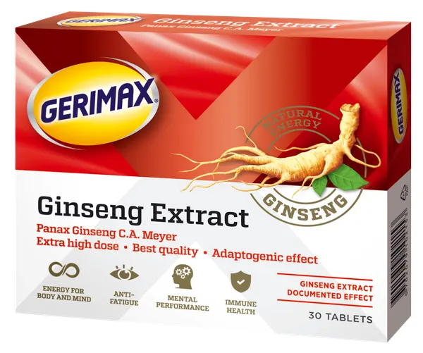 Produktas GERIMAX Ginseng Extract tabletės, 30 vnt. Paveikslėlis