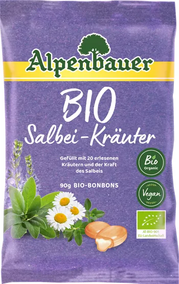 Produktas ALPENBAUER BIO Salbei-Kräuter, su šalavijo ir žolelių ekstraktais saldainiai, 90 g Paveikslėlis
