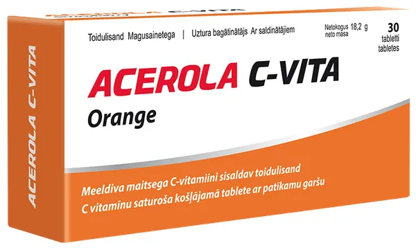 Produktas VITABALANS Acerola C-vita Orange kramtomosios tabletės, 30 vnt. Paveikslėlis