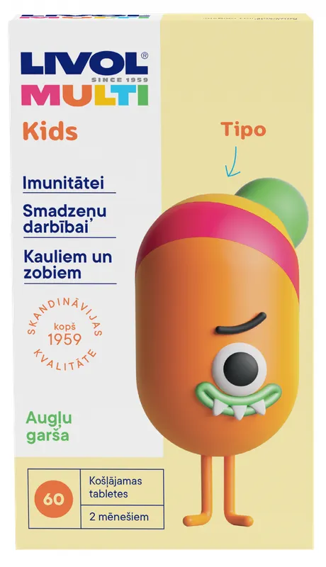 Produktas LIVOL  Kids Tutti Frutti kramtomosios tabletės, 60 vnt. Paveikslėlis