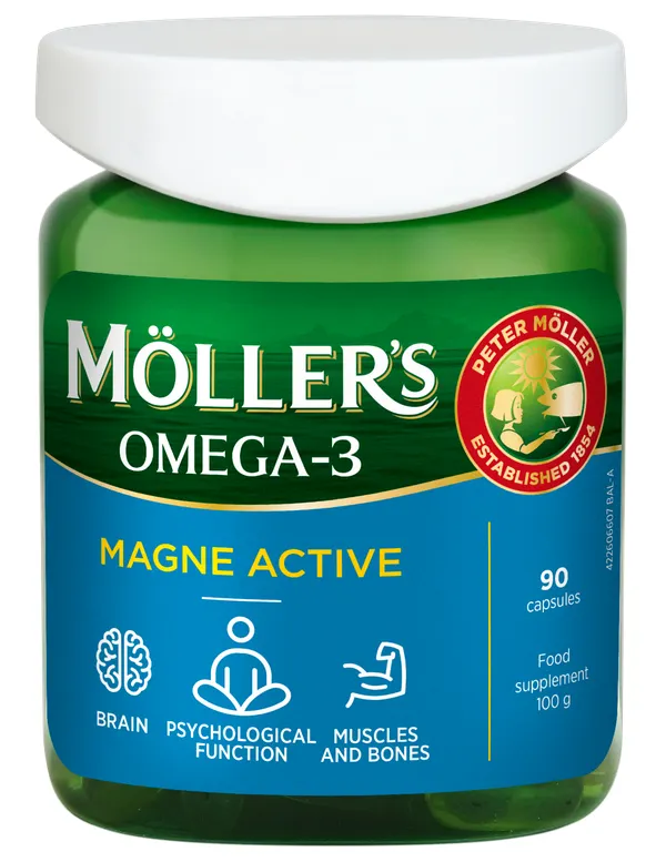 Produktas MOLLERS Omega-3 Magne Active kapsulės, 90 vnt. Paveikslėlis