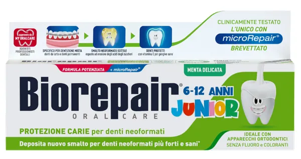 Produktas BIOREPAIR Junior (Mint, 6-12 m.) apsauganti nuo dantų gedimo dantų pasta, 75 ml Paveikslėlis